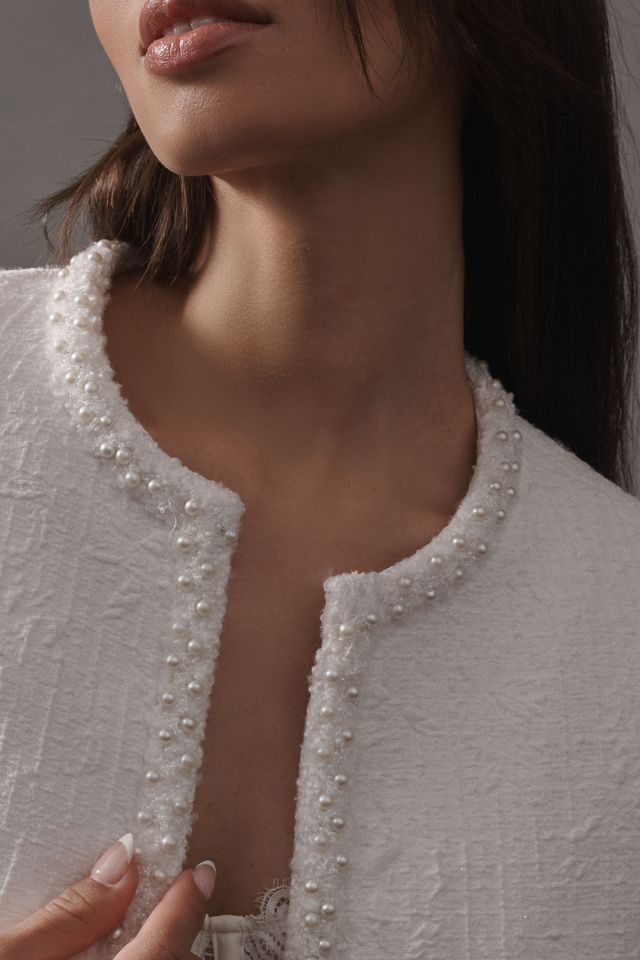 Liv Foster Mabel Open-Front Beaded Bouclé Jacket #4