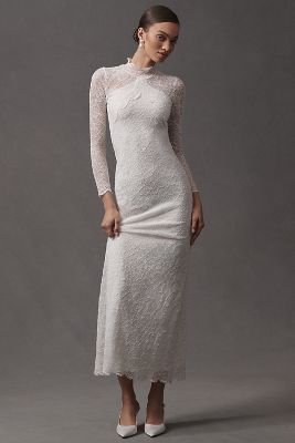 Nightcap Costes Long-sleeve Lace Maxi Dress In White