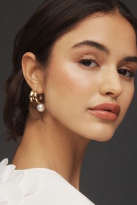 NADRI Farrah Pearl Drop Double Hoop Earrings