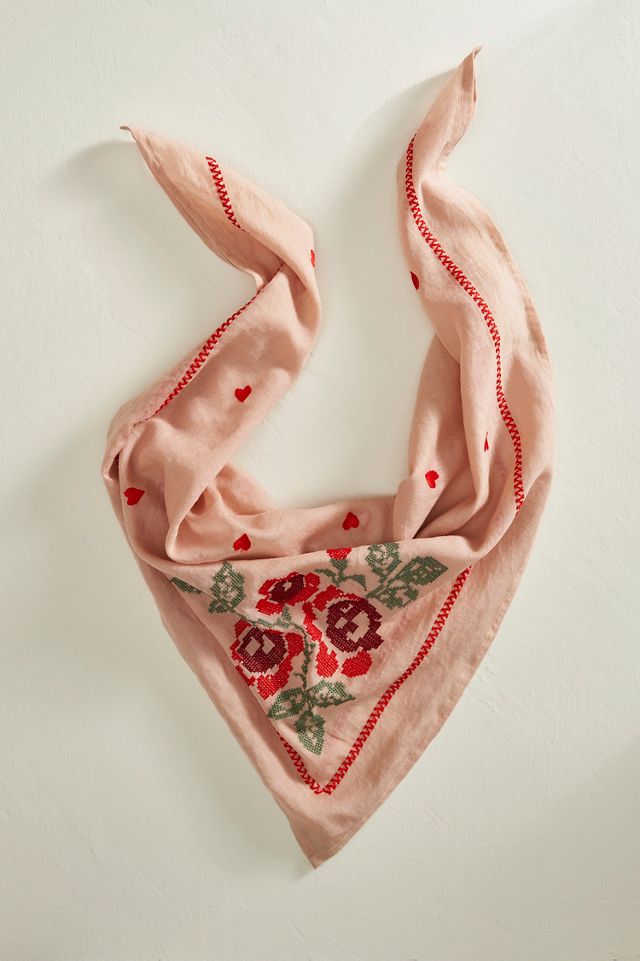 Embroidered Heart Cotton Bandana #2