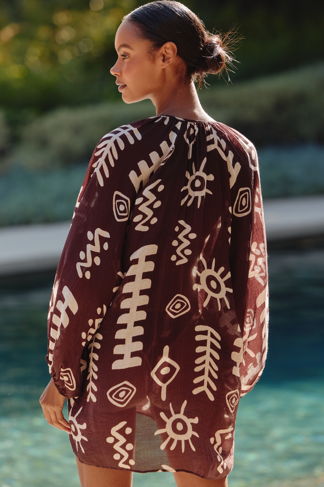 Maeve Tie-Neck Printed Mini Kaftan