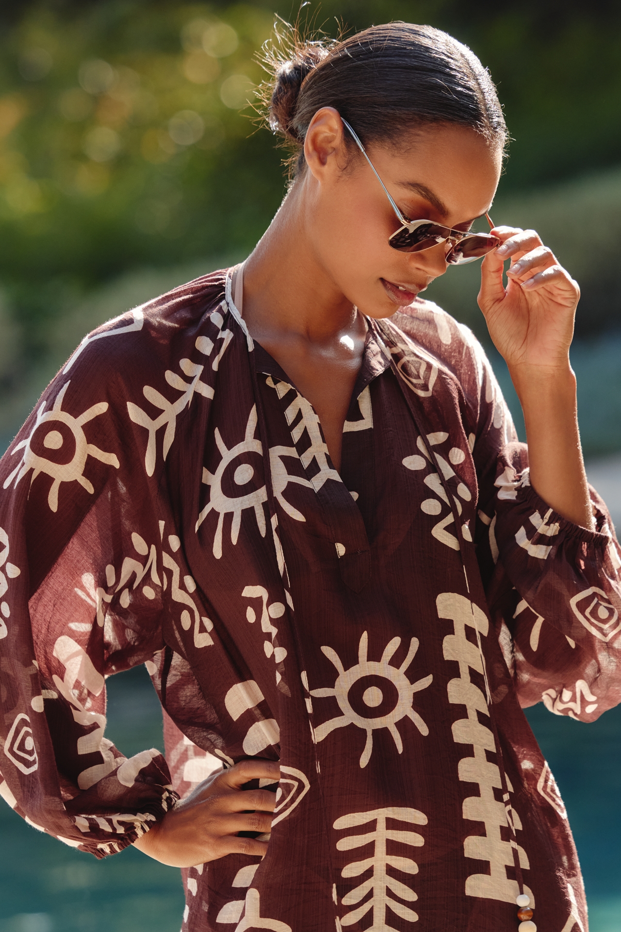 Maeve Tie-Neck Printed Mini Kaftan