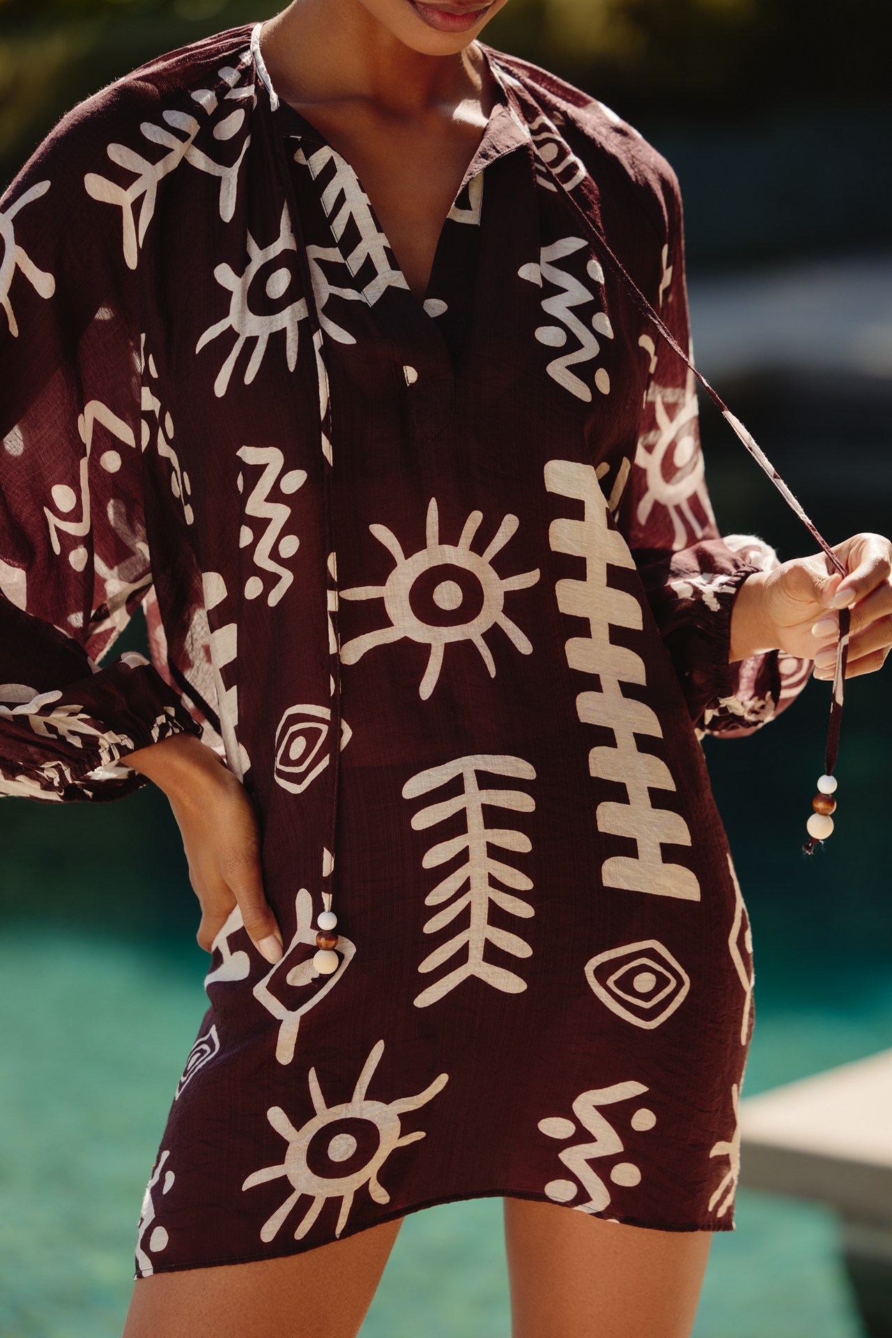 Maeve Tie-Neck Printed Mini Kaftan