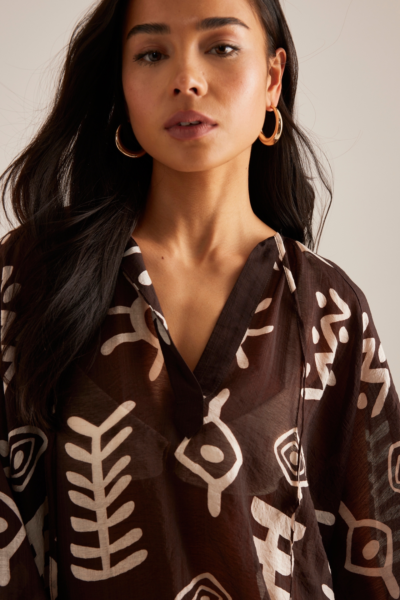 Maeve Tie-Neck Printed Mini Kaftan
