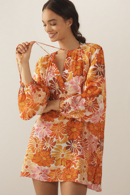 MAEVE TIE-NECK PRINTED MINI KAFTAN 
