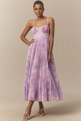 Hutch Amara Bustier Pleated Tulle Fit & Flare Midi Dress