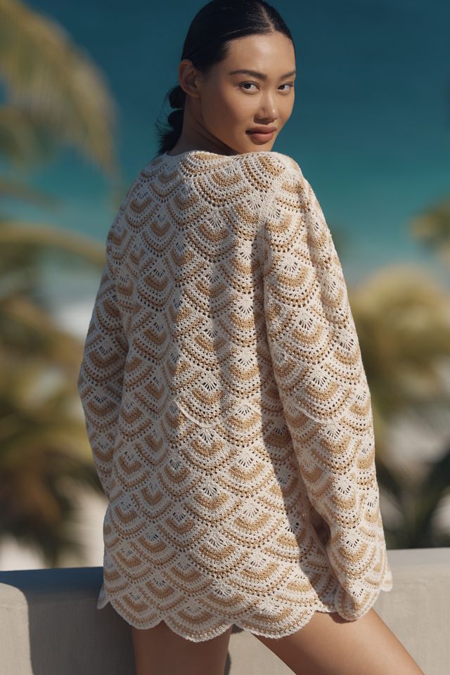 Celandine Crochet Long-Sleeve Mini Kaftan #1