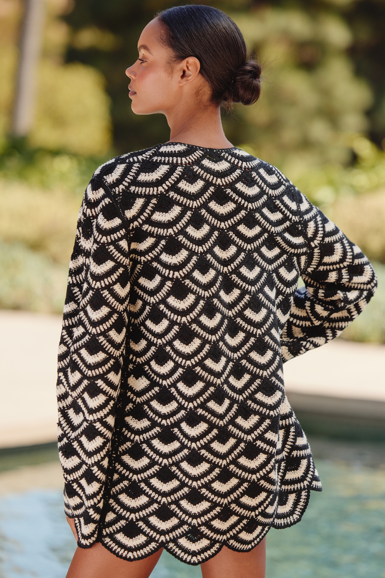 Celandine Crochet Long-Sleeve Mini Kaftan
