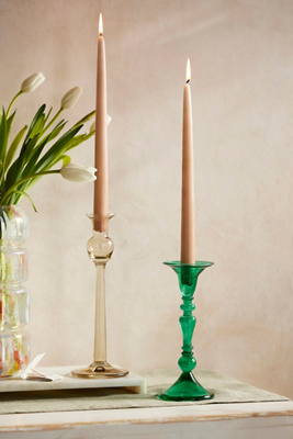 Egyptian Glass Tulip Taper Holder - Green