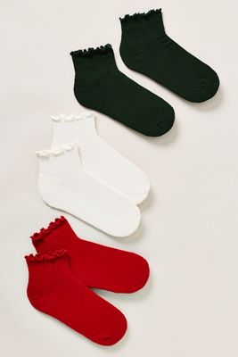 Daily Practice By Anthropologie Daily Practice Athletic Ruffle Socks, Set Of 3 In Multi