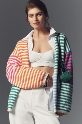 MAEVE STRIPE OPEN-FRONT CARDIGAN 