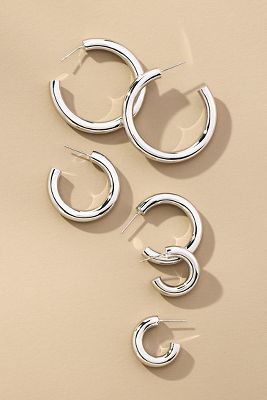 By Anthropologie Triple Hoop Earrings, Set Of 3 In Metallic