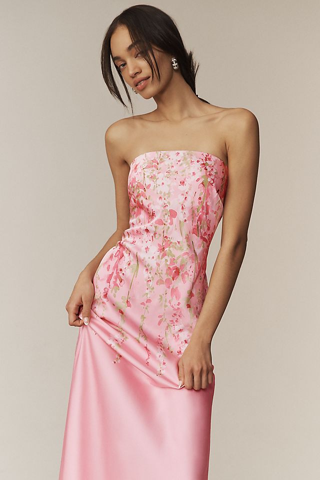 bhldn mia strapless satin column maxi dress In Navy - 31% Off BHLDN Mia Strapless Satin Column