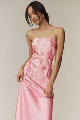 BHLDN Juliet Strapless Tulle Ruffle Midi Dress | Anthropologie