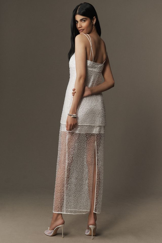 BHLDN Sleeveless Pearl-Embellished Sheer Skirt Maxi Dress #1