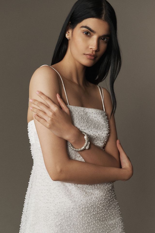 BHLDN Sleeveless Pearl-Embellished Sheer Skirt Maxi Dress