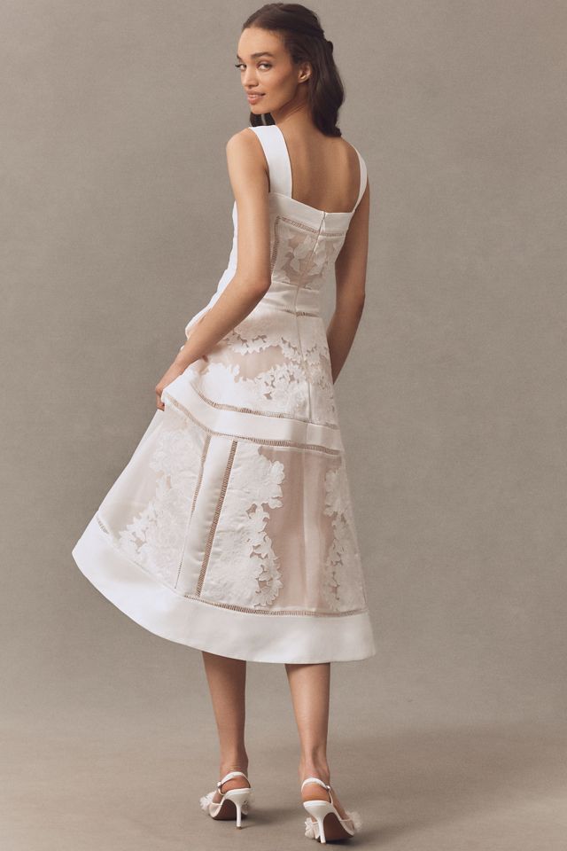BHLDN Appliqué Square-Neck Fit & Flare Midi Dress