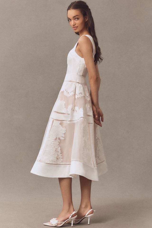 BHLDN Appliqué Square-Neck Fit & Flare Midi Dress