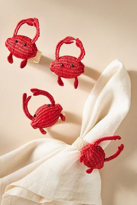 Anthropologie Sea Creatures Handwoven Napkin Rings, Set Of 4