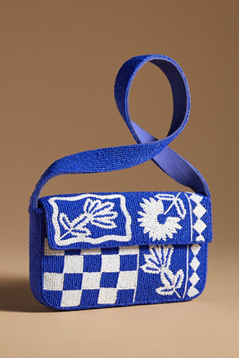 By Anthropologie The Fiona Beaded Bag: Floral Edition In Blue