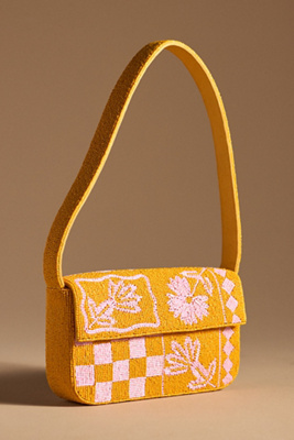By Anthropologie The Fiona Beaded Bag: Floral Edition In Orange