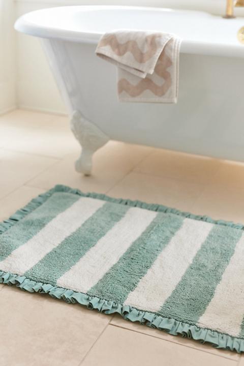 Maeve Ruffled Stripe Tufted Bath Mat