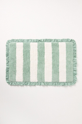 Maeve Ruffled Stripe Tufted Bath Mat In Green