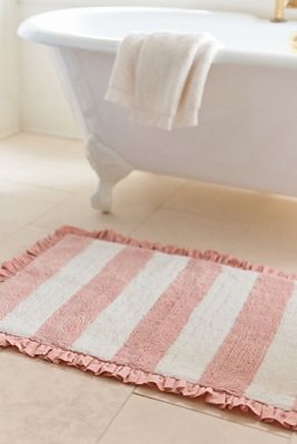 Maeve Ruffled Stripe Tufted Bath Mat
