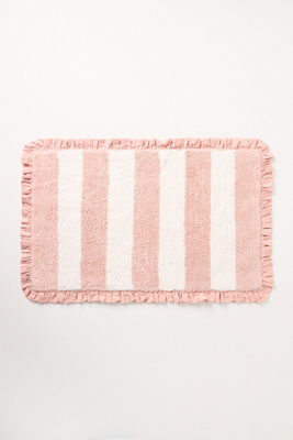 Maeve Ruffled Stripe Tufted Bath Mat In Pink