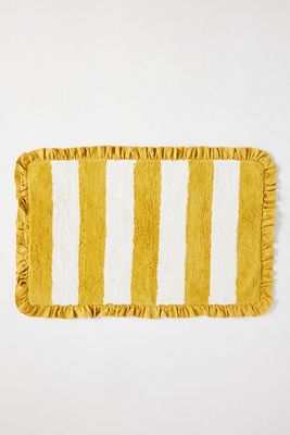 Maeve Ruffled Stripe Tufted Bath Mat