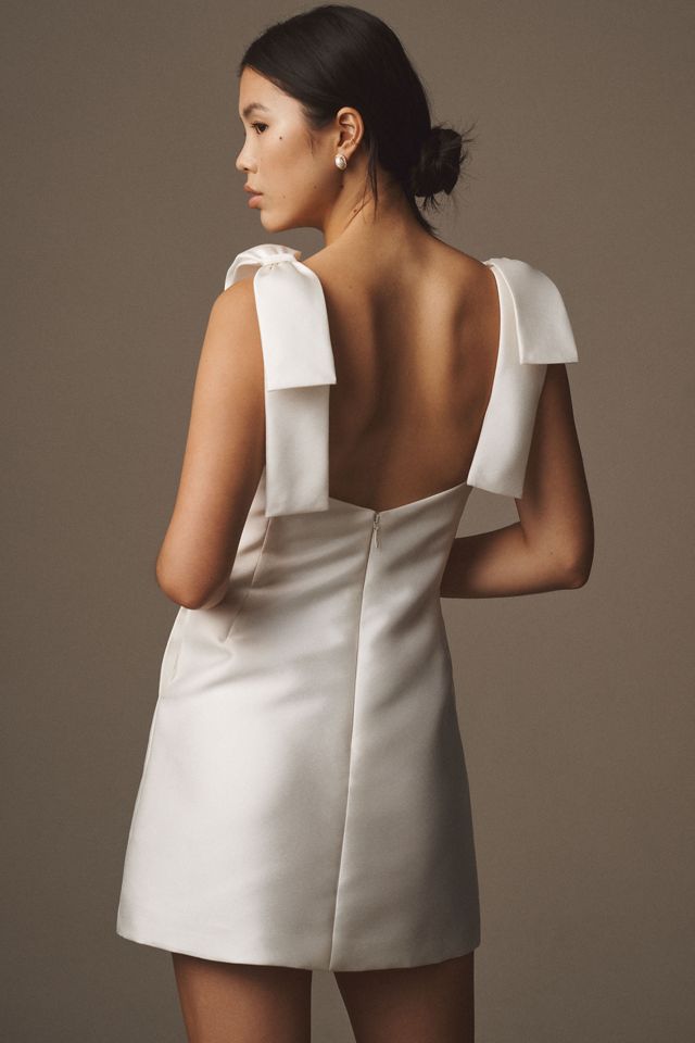 Watters Row Bow-Shoulder Shift Mini Dress #1