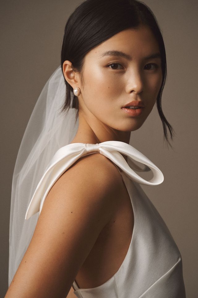 Watters Row Bow-Shoulder Shift Mini Dress #3