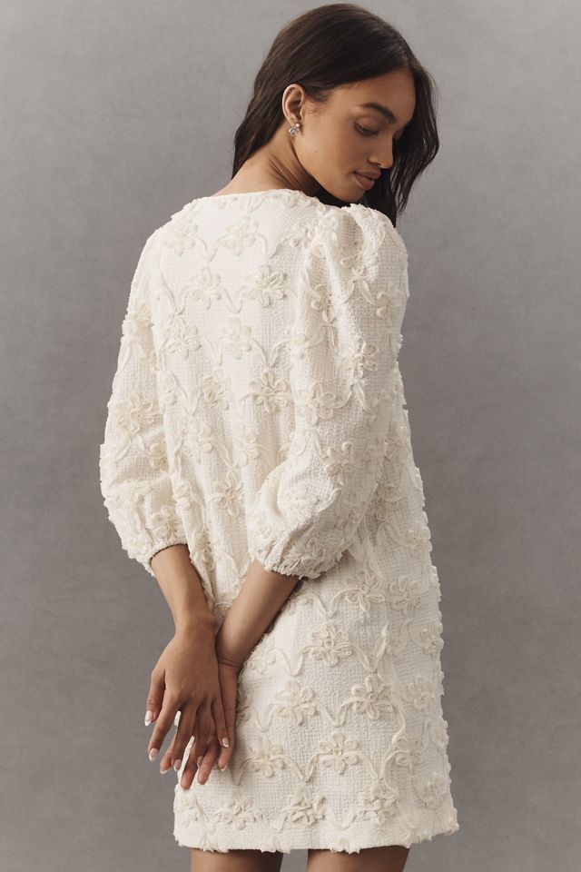English Factory Puff-Sleeve Textured Floral Mini Dress #1