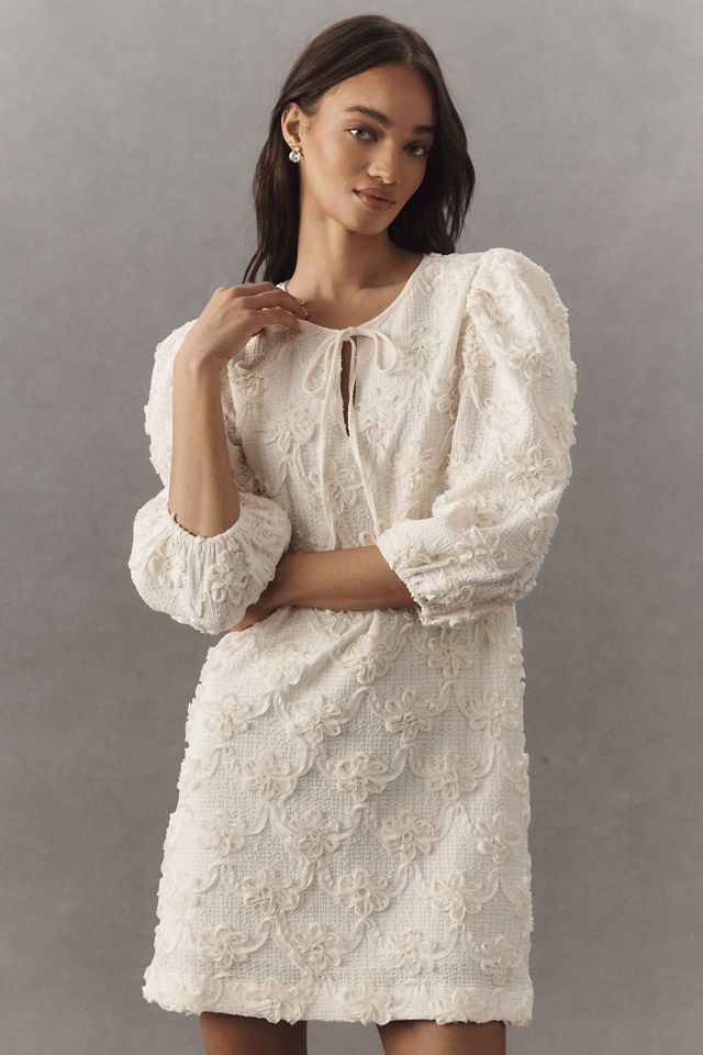 English Factory Puff-Sleeve Textured Floral Mini Dress #2