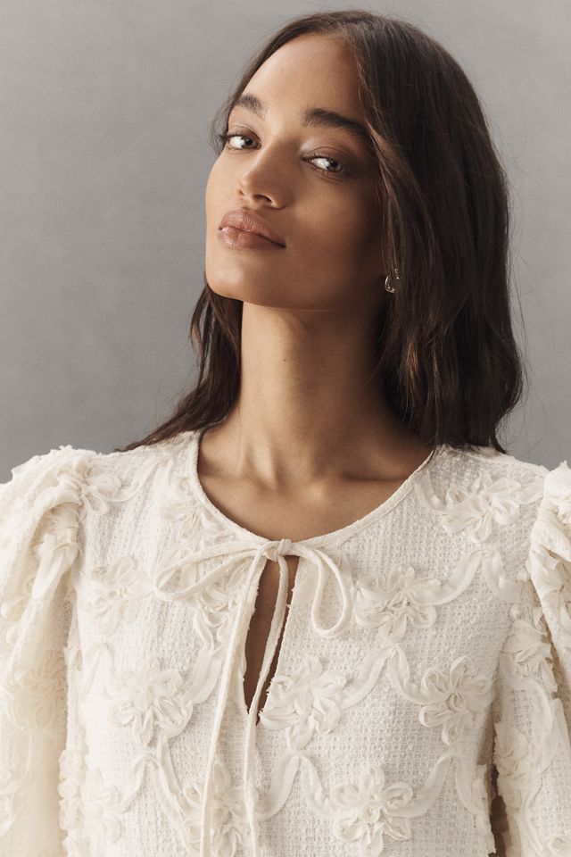 English Factory Puff-Sleeve Textured Floral Mini Dress #3