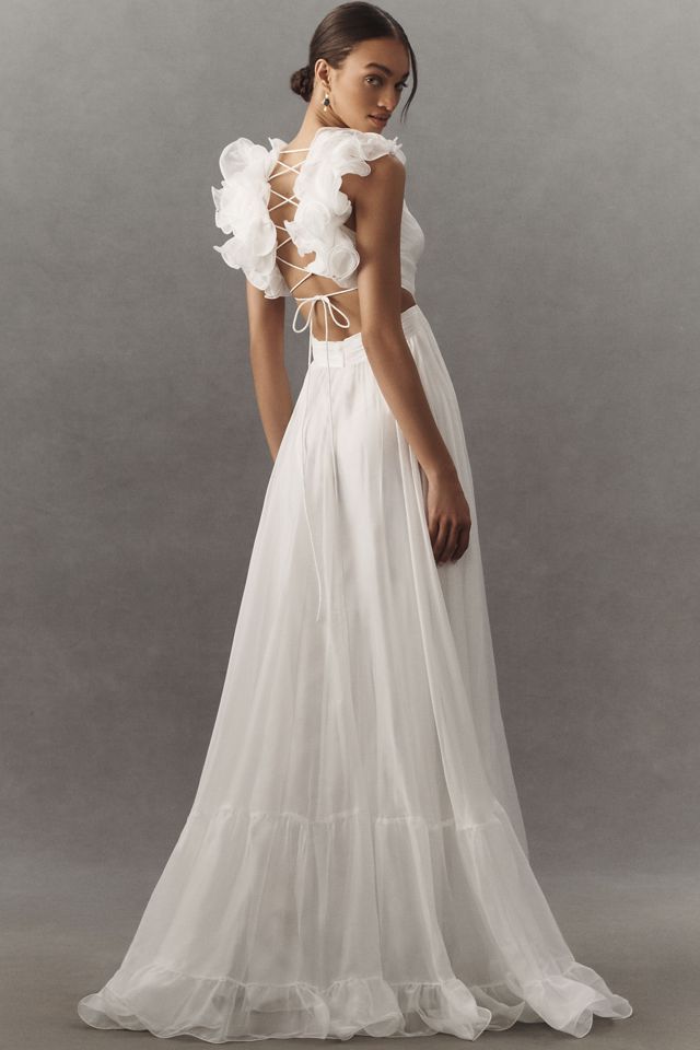 Mac Duggal Ruffle-Sleeve V-Neck Tiered Chiffon Maxi Dress #1