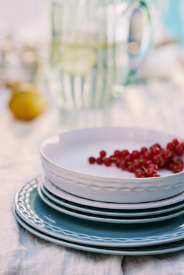 The Mediterranean Dish Chiseled Stoneware Pasta Bowls, Set of 4 - White