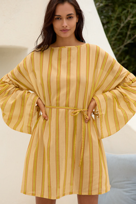 Shop Soleilsoleil Long-sleeve Striped Mini Kaftan In Multicolor