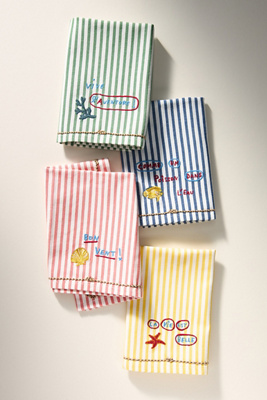 Nathalie Lete By The Sea Embroidered Napkins, Assorted Set Of 4