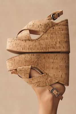 Schutz Jennifer Cork Platform Wedge Sandals In Beige