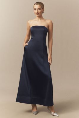 BHLDN Leila Deep-V Flutter-Sleeve Satin A-Line Gown
