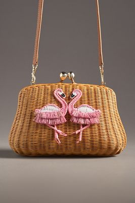 Serpui Blair Flamingo Wicker Clutch Bag