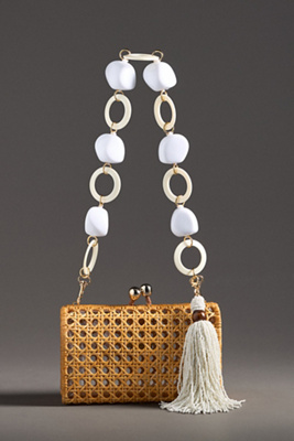 Serpui Lilith Wicker Clutch Shoulder Bag In Beige