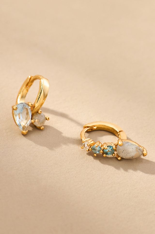 Crystal & Stone Huggie Hoop Earrings, Set of 2 #1