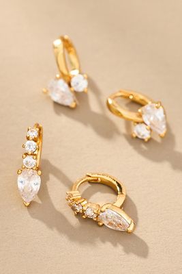 Crystal & Stone Huggie Hoop Earrings, Set of 2