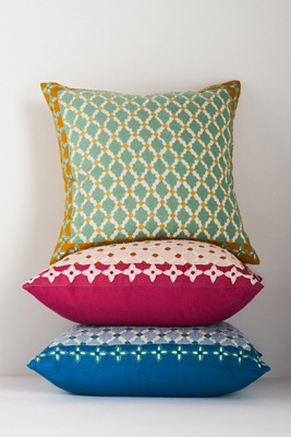 Anthropologie Freya Linen Embroidered Geometric Pillow