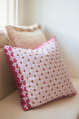 Freya Linen Embroidered Geometric Pillow