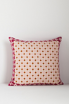 Anthropologie Freya Linen Embroidered Geometric Pillow