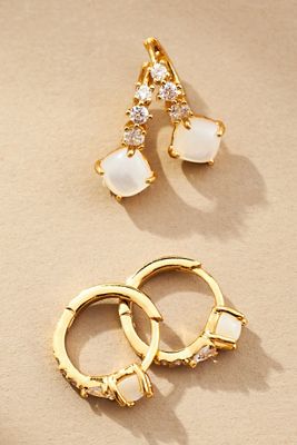 Stone Huggie Hoop Earrings, Set of 2