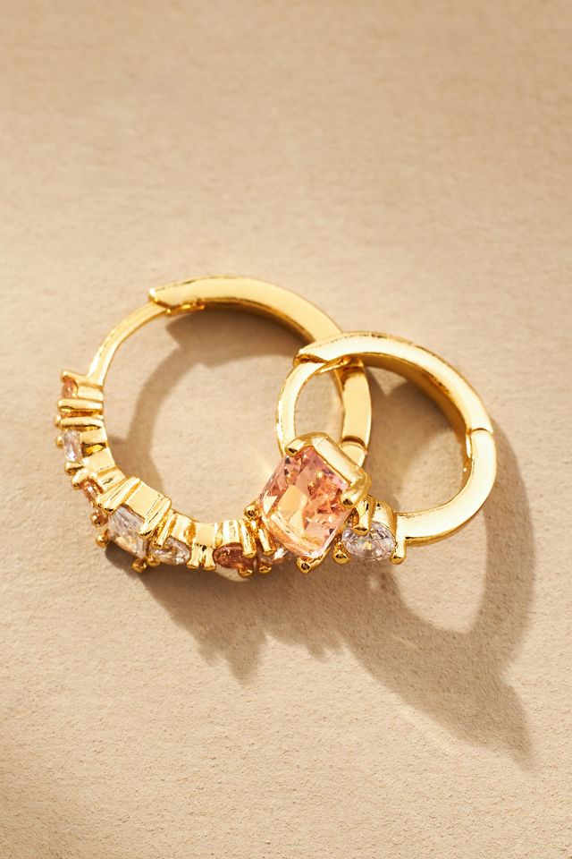 Double Crystal Huggie Hoop Earrings - Crystal main image 1